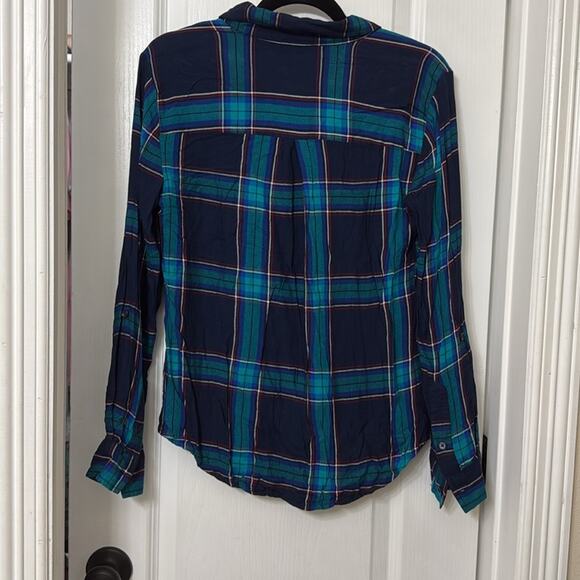 Time And Tru Womens Blue Plaid Long Sleeve Collared Button Up Shirt Size S (4-6) - Picture 4 of 4
